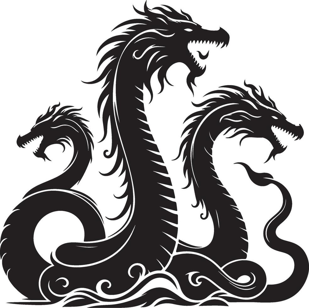 Dark Wings and Dragon Heads Hydra Silhouette vector