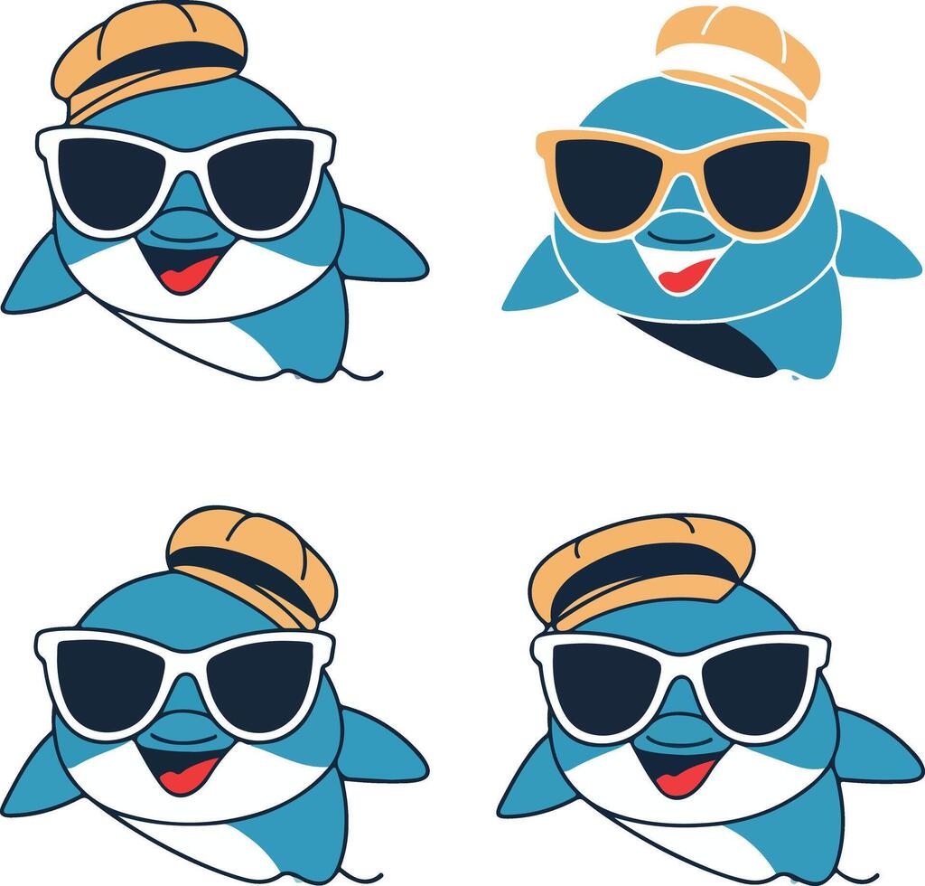 Ocean Smiles Dolphin Face Logo Set vector