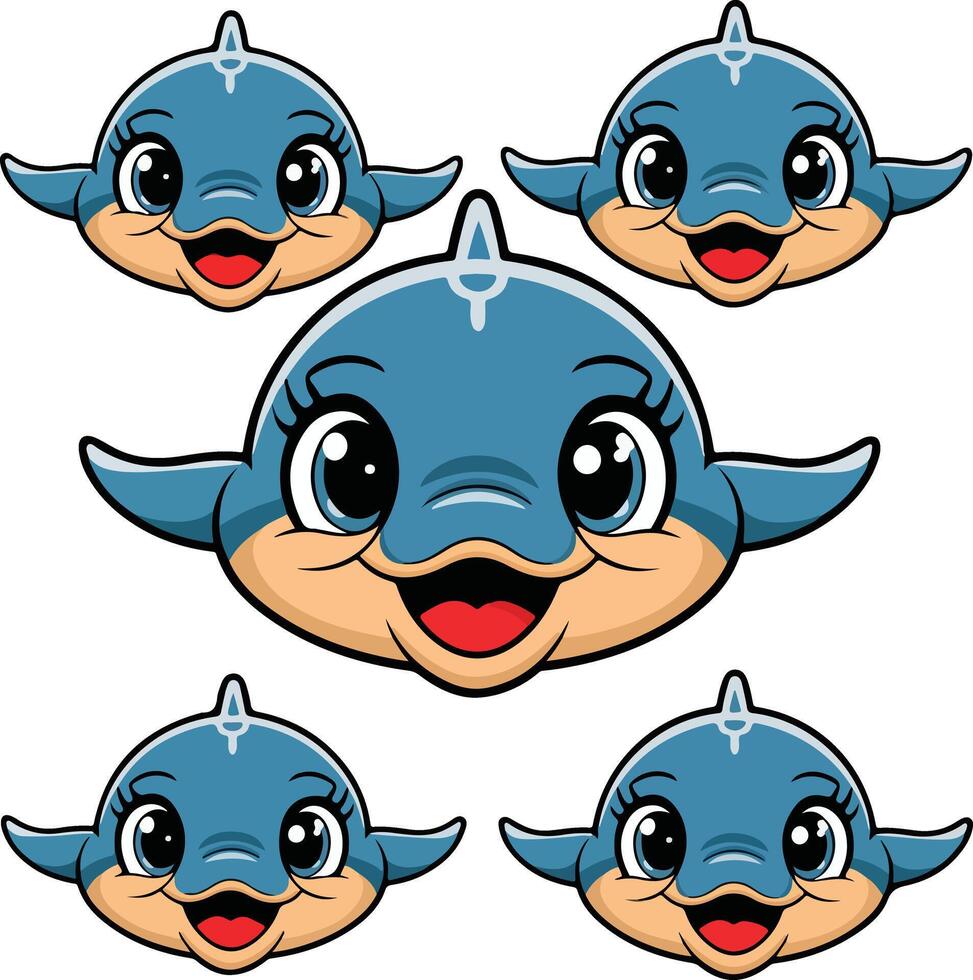 Dolphin Delights Smiling Faces Collection vector