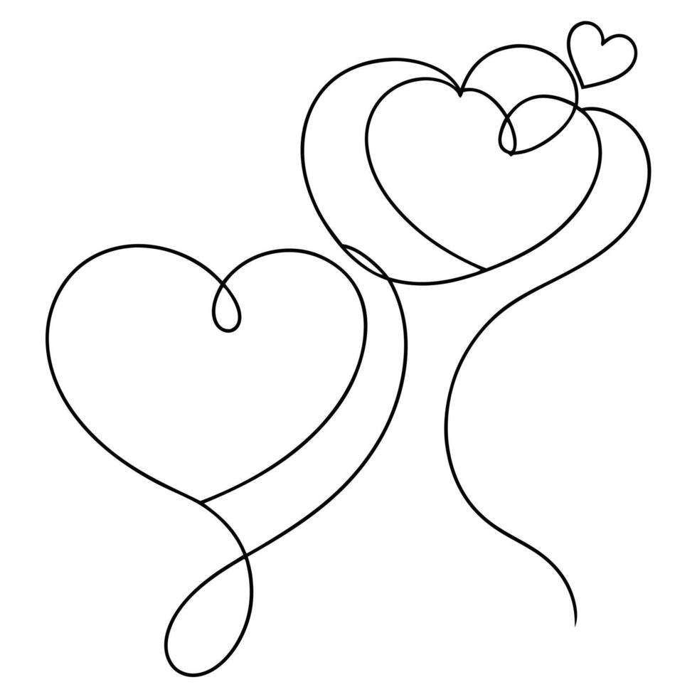 single line drawing of hearts vector