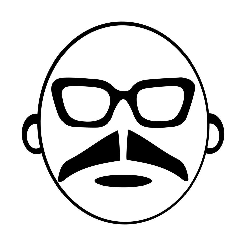 Modern Face Icon Featuring Round Glasses and Mustache vector