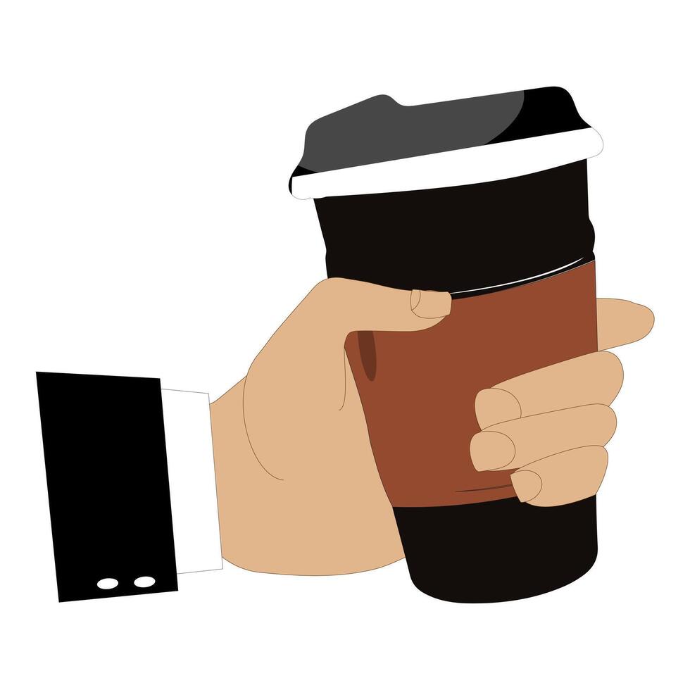 Hand holding a black takeaway coffee cup with lid vector
