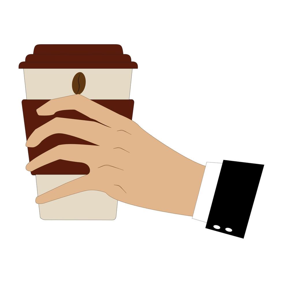 Simple hand with a coffee cup and lid illustration vector
