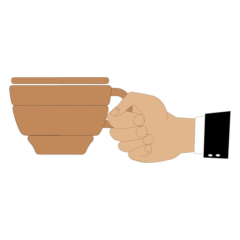 Illustration of a hand holding a brown coffee mug with bubbles vector