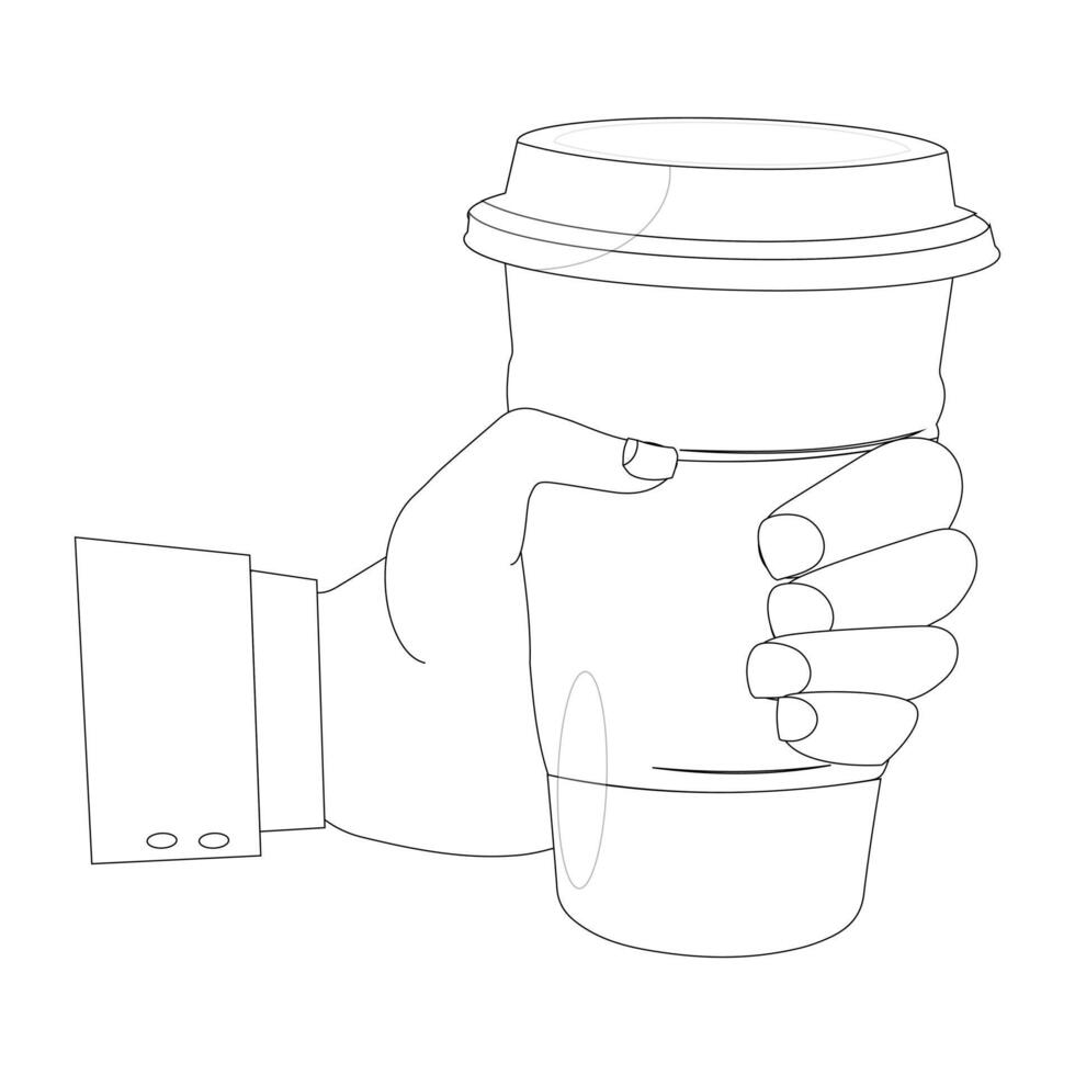 Hand sketch holding a coffee cup with lid vector