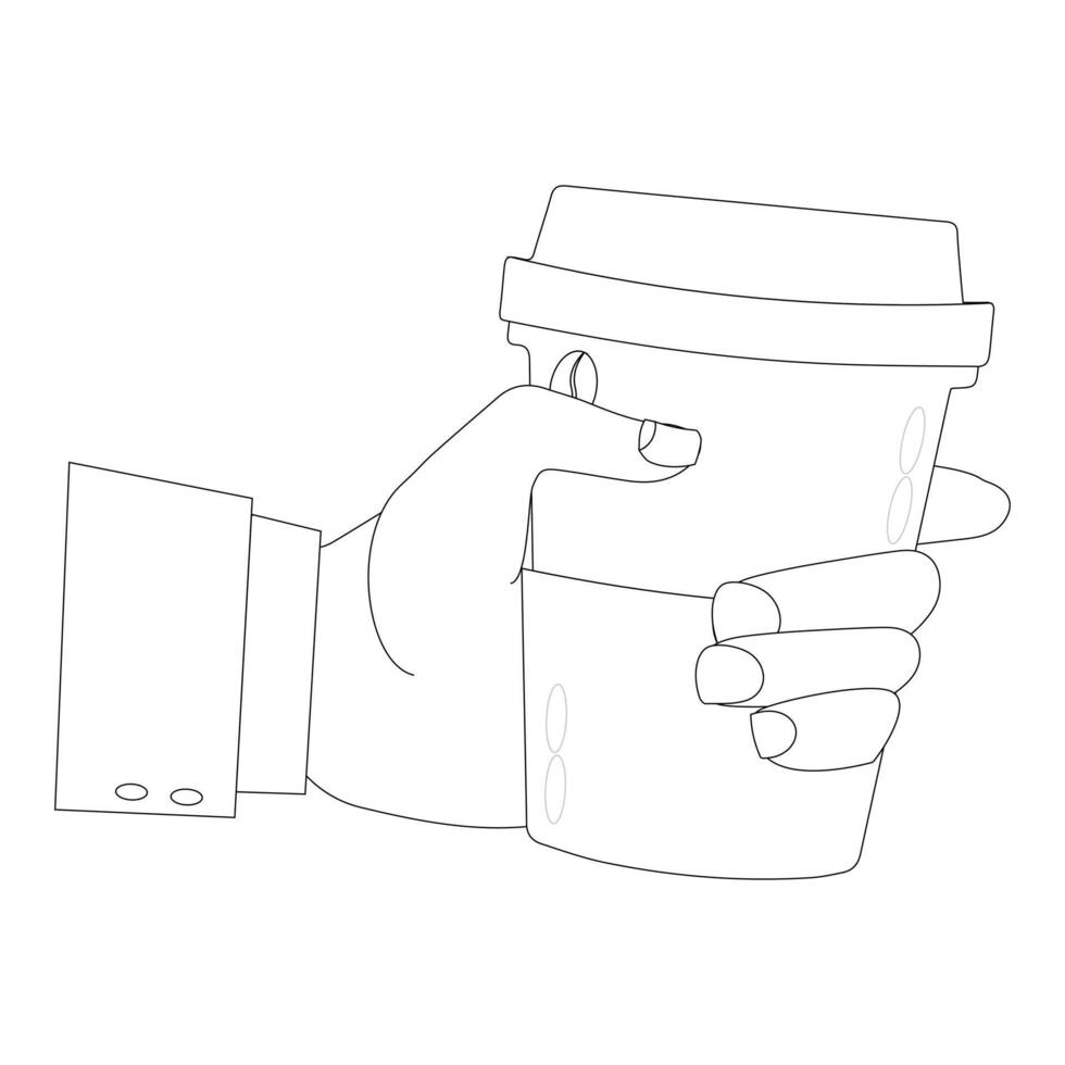 Coffee to-go cup in hand line drawing vector
