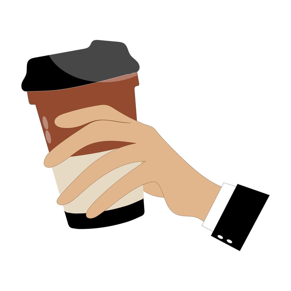 Coffee to-go cup in hand flat design vector