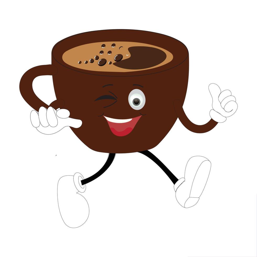 Animated Coffee Mug Character with Arms and Legs vector