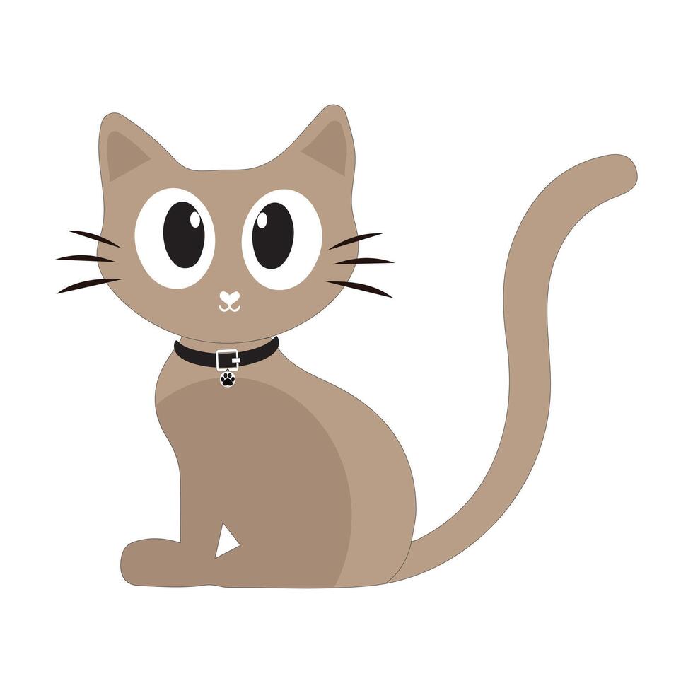 Cartoon cat with sitting pose and long tail vector