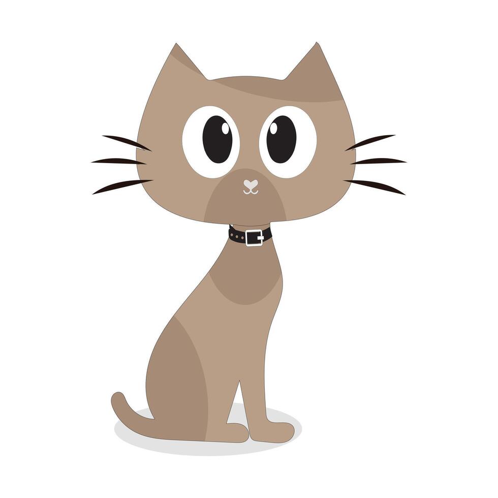 Illustration of a light brown cat wearing a collar, big eyes and a simple short tail for design and sticker purposes vector