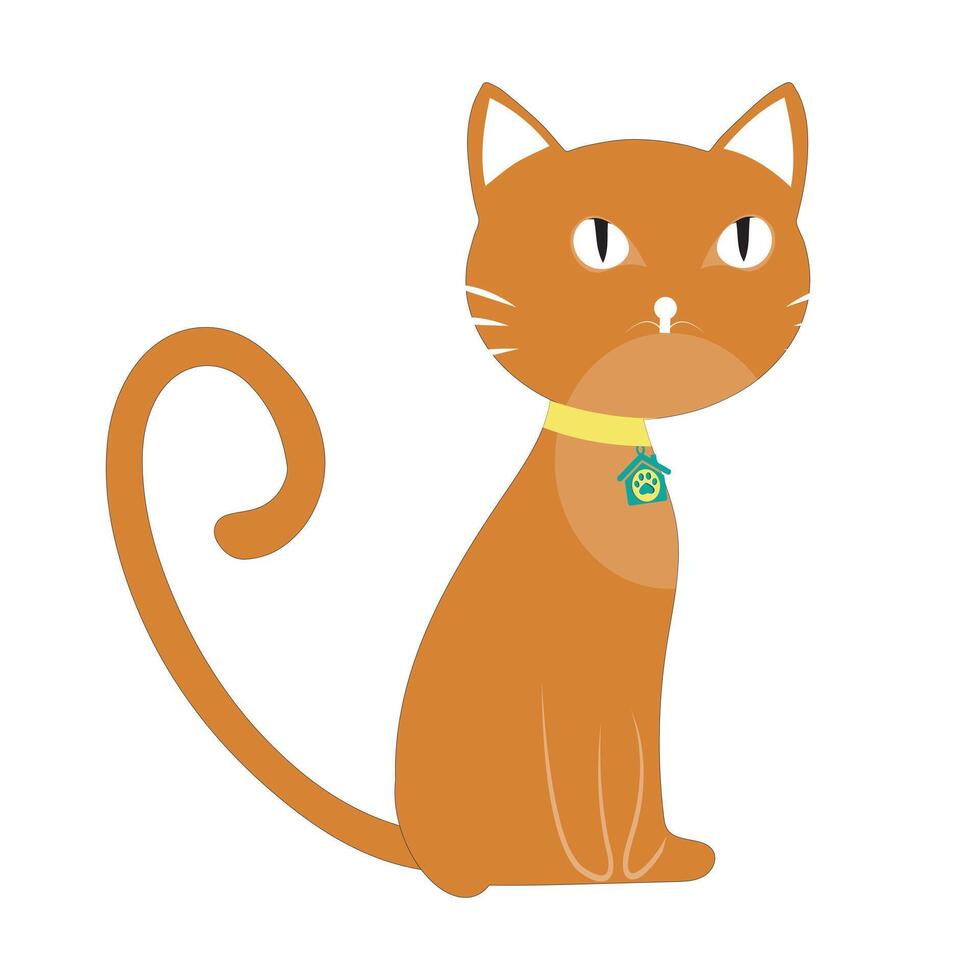 Cartoon cat character with curled tail and large eyes vector