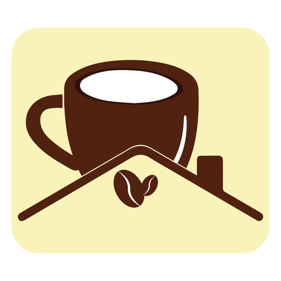 Cozy cafe logo design with coffee cup and bean near a house vector