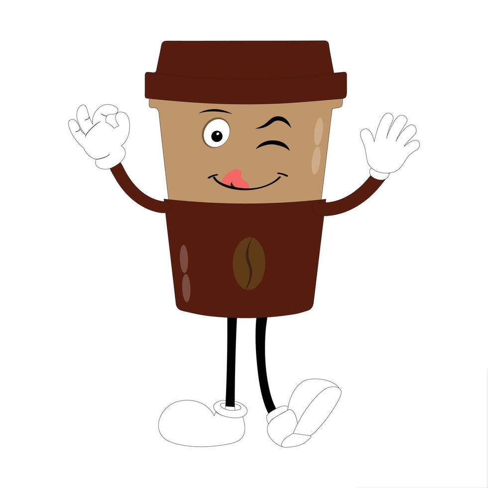 Animated Coffee Cup Character with Happy Face vector