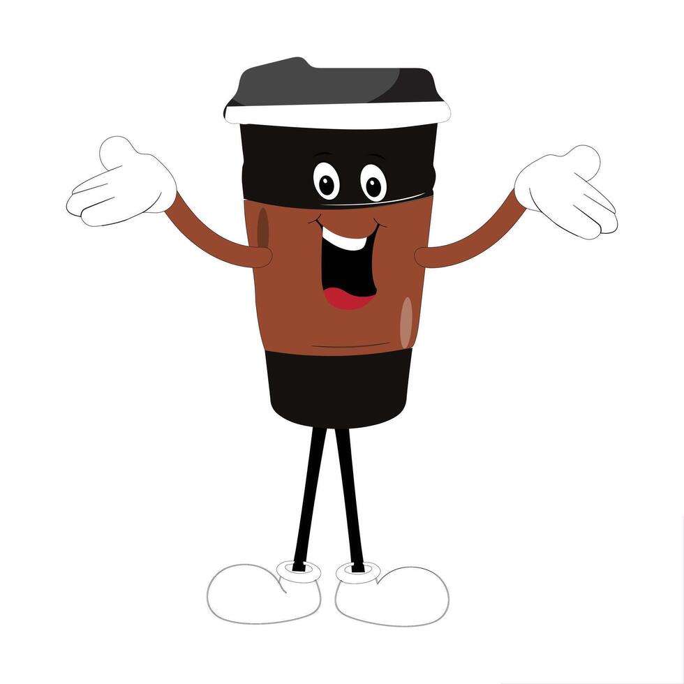 Black Coffee Cup Mascot with Happy Expression vector