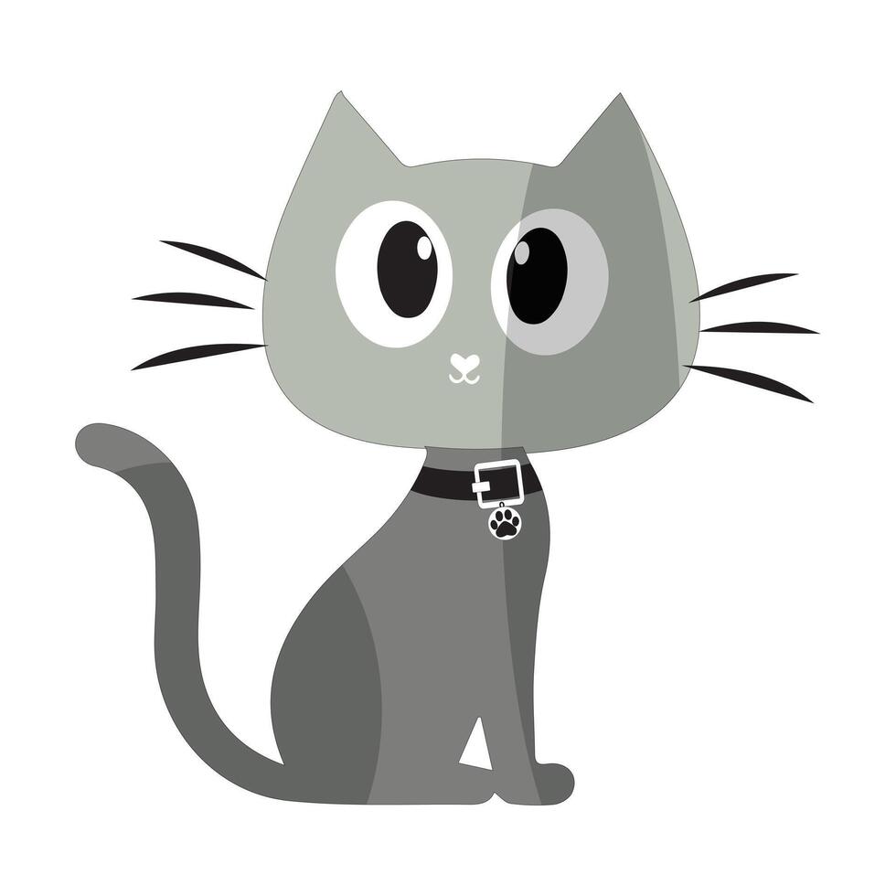 Illustration design of a grey-colored cat with curious expression vector