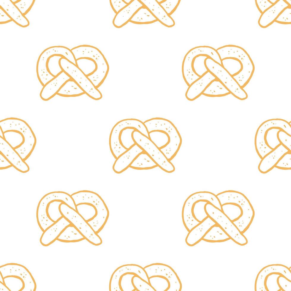 Seamless pattern with hand drawn pretzels on white background. Design for wrapping paper, textile, wallpaper. Oktoberfest concept vector