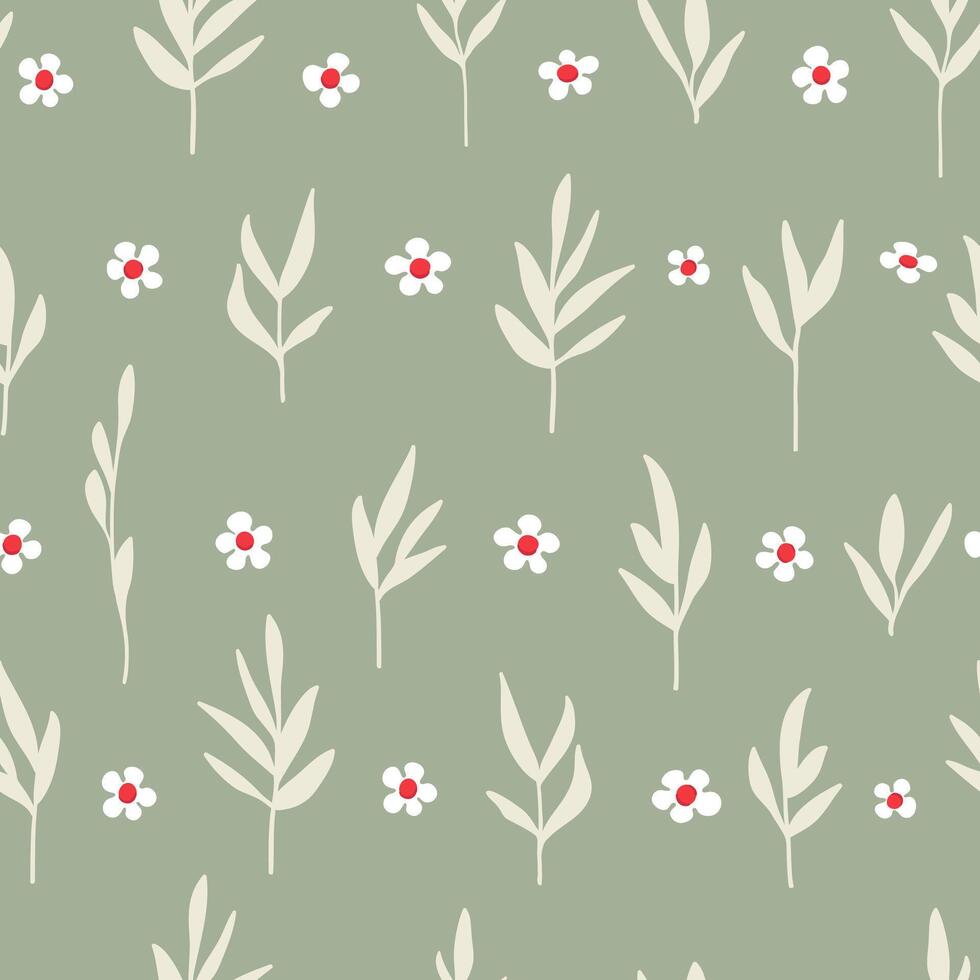 Hand drawn little flowers and leaves seamless pattern. Floral design for fabric, home textile, wrapping paper, cover vector