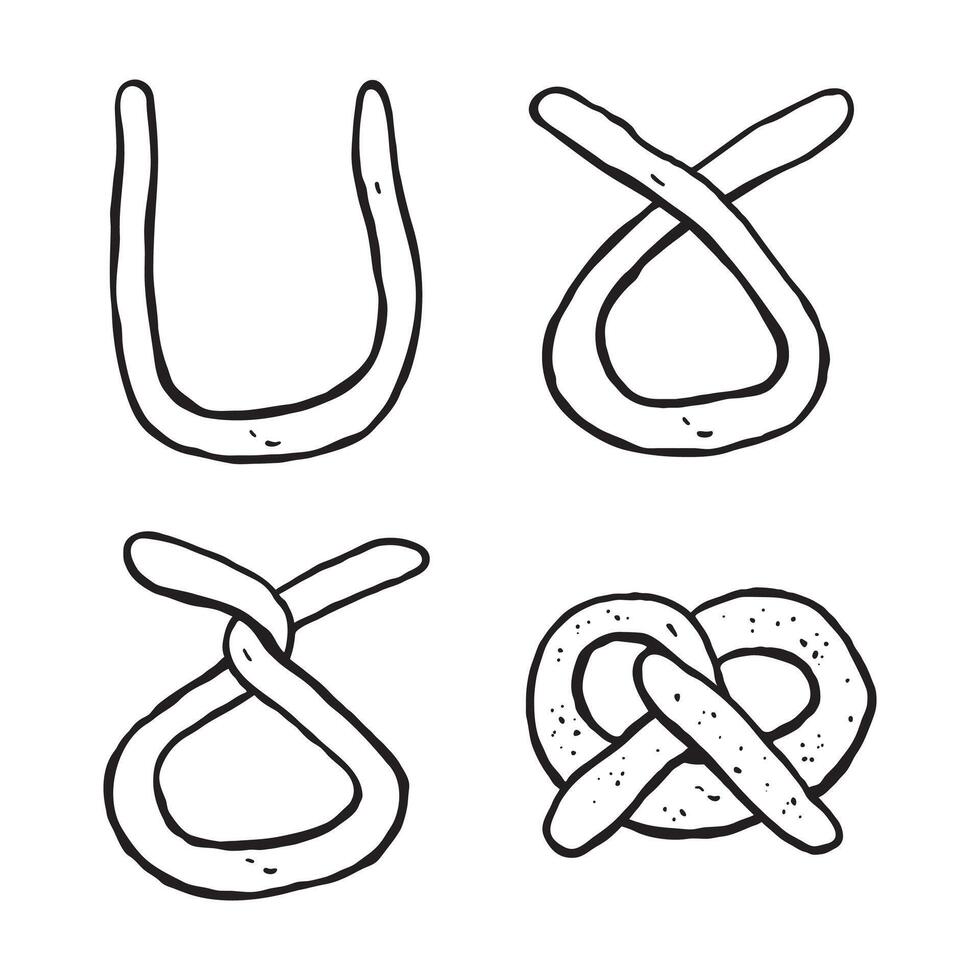 Hand drawn original bakery product pretzel illustration. Simple salty delicious breakfast symbol. Fresh food snack vector