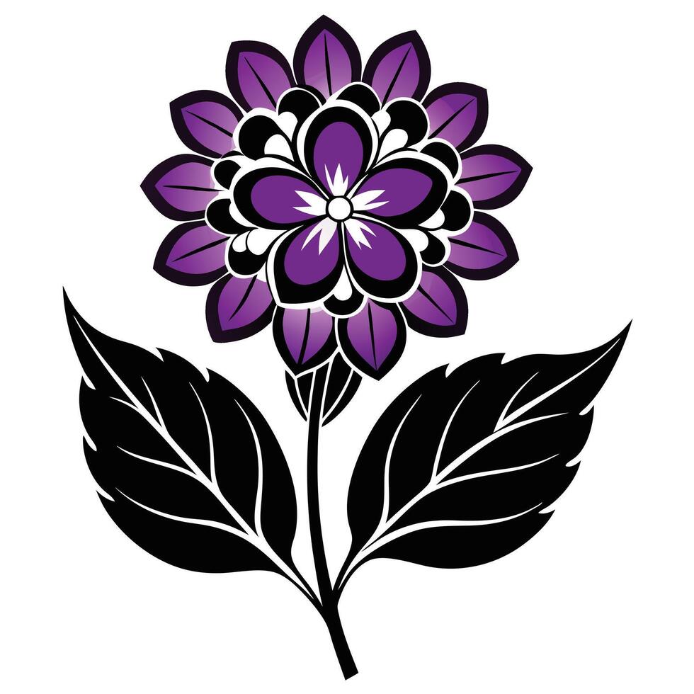 A purple flower with leaves on a white background vector