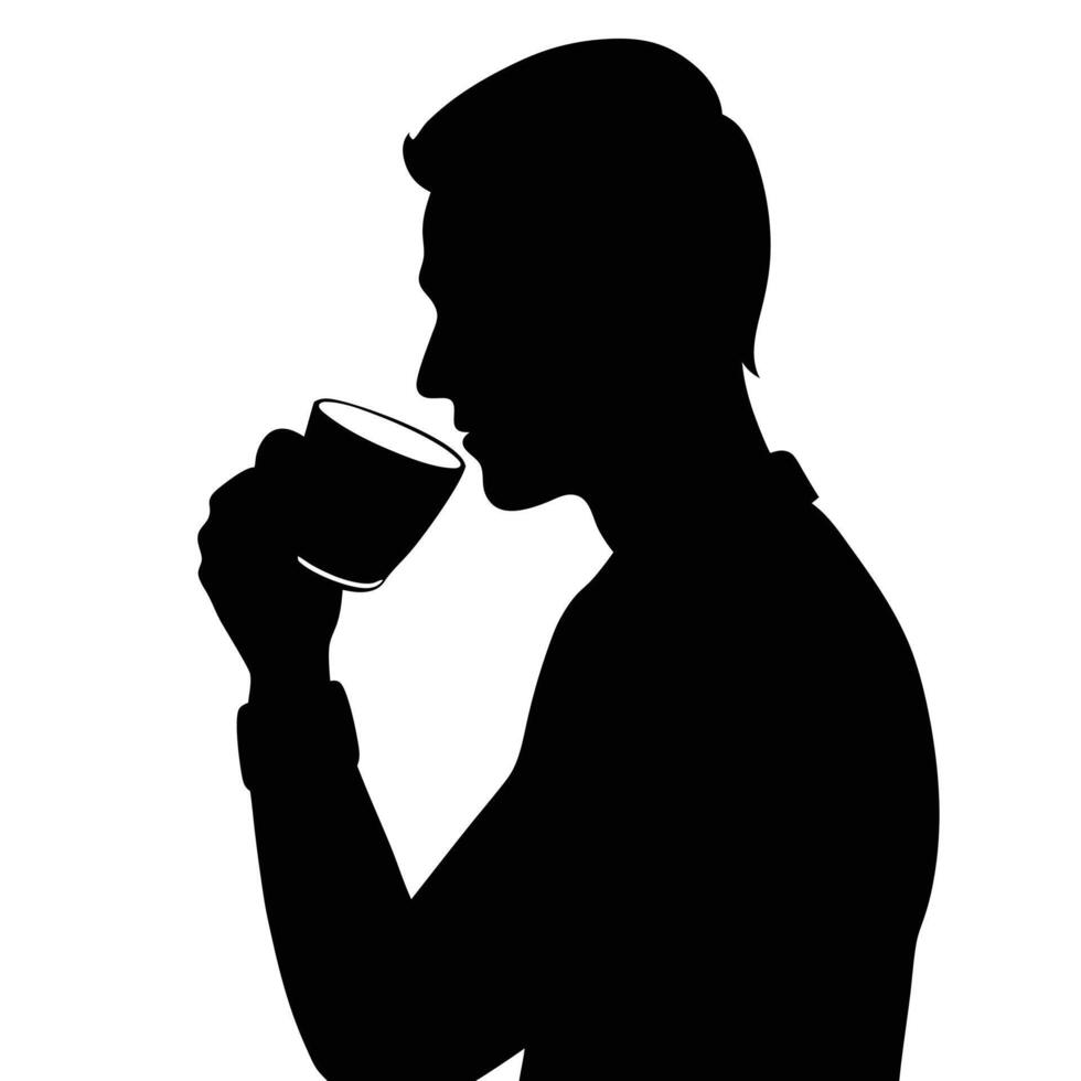 Silhouette of man drinking coffee vector