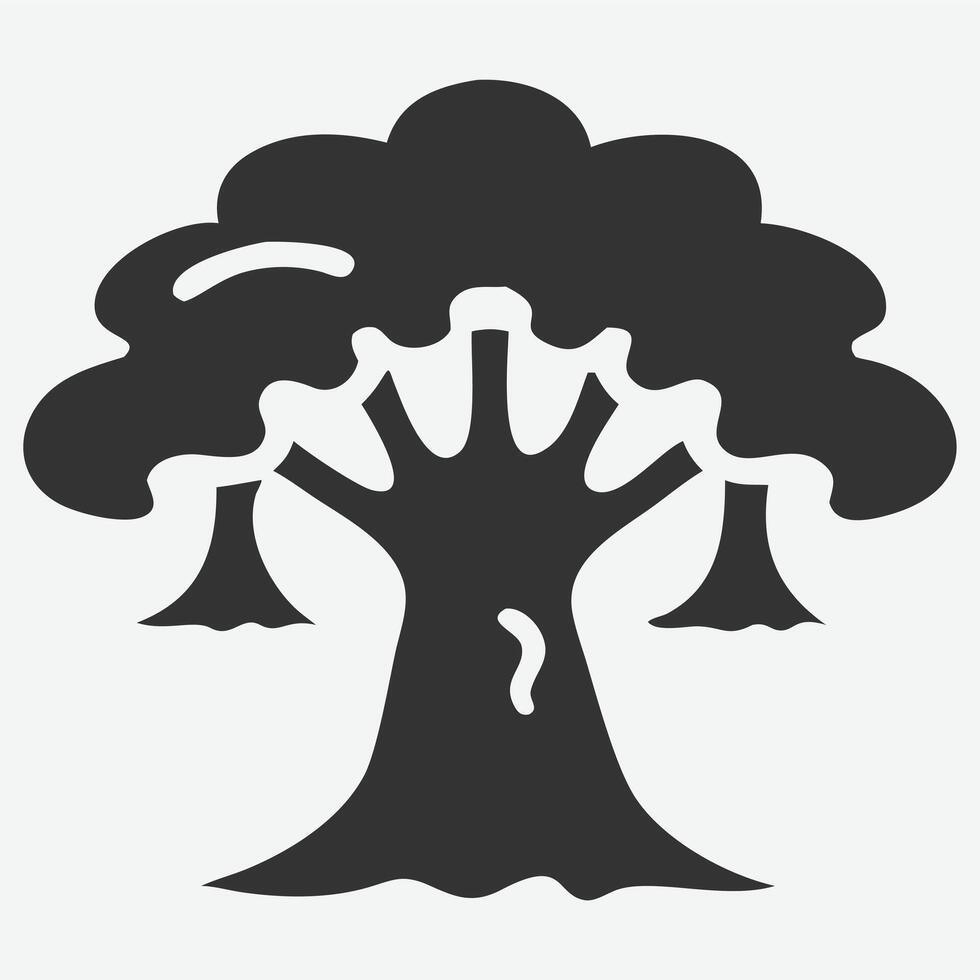 A black and white illustration of a tree with leaves vector