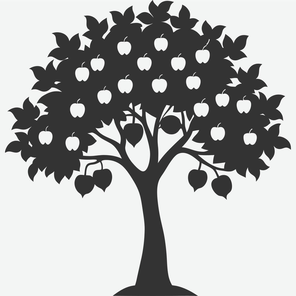A black and white illustration of an apple tree vector