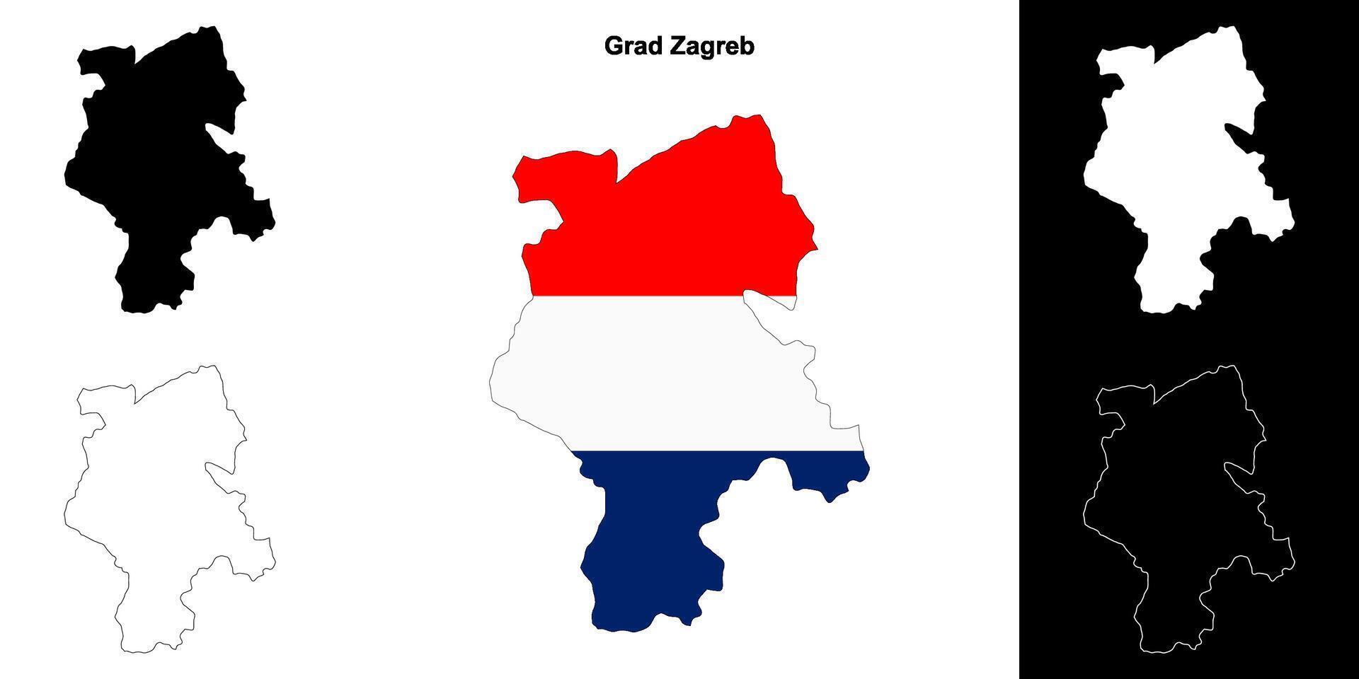 Grad Zagreb county outline map set vector