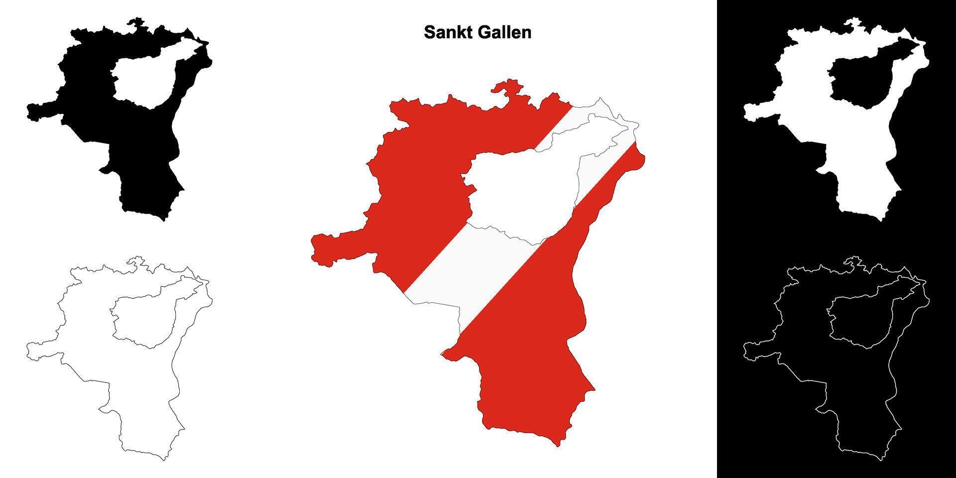 Sankt Gallen canton outline map set vector