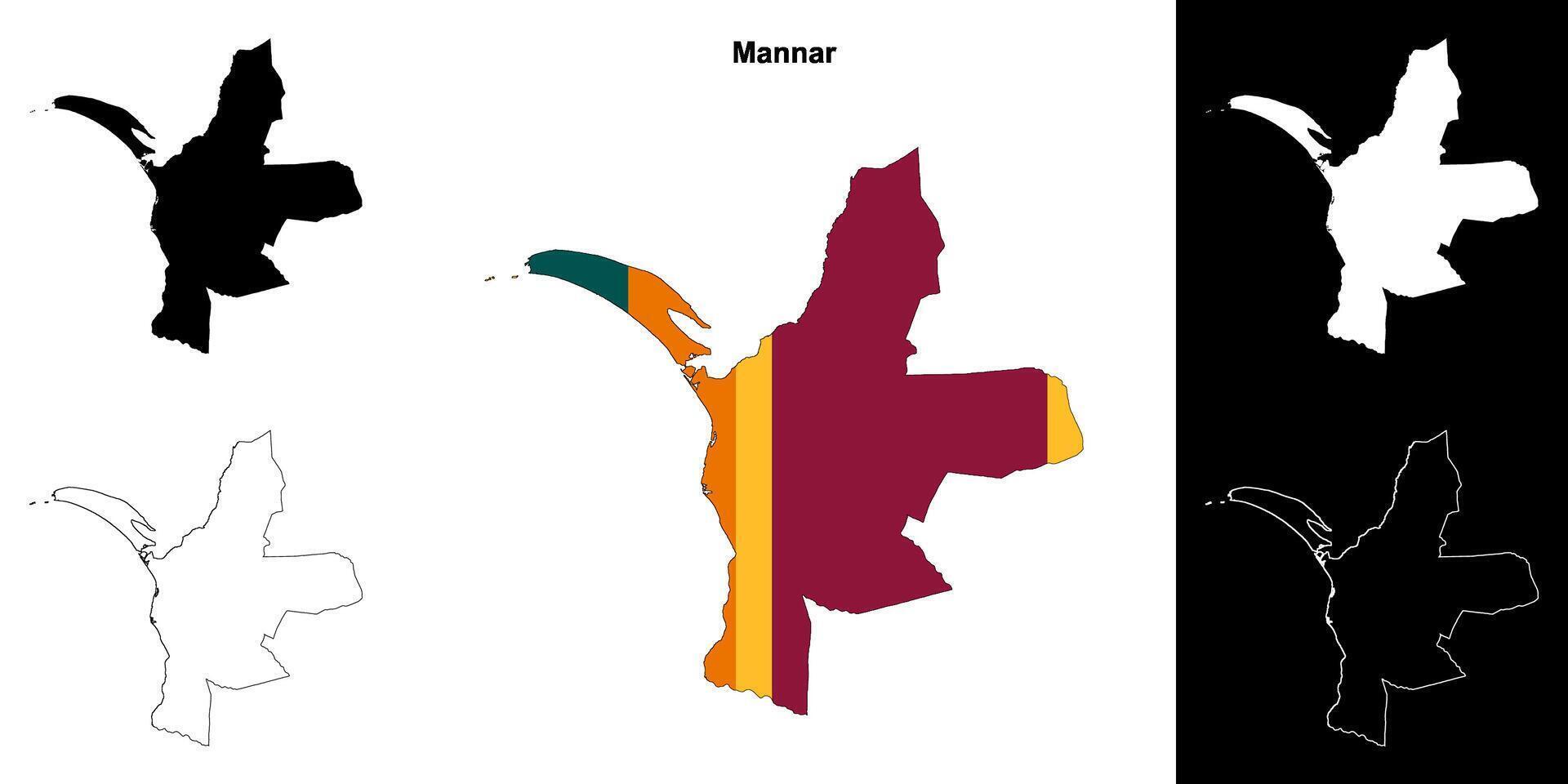 Mannar district outline map set vector