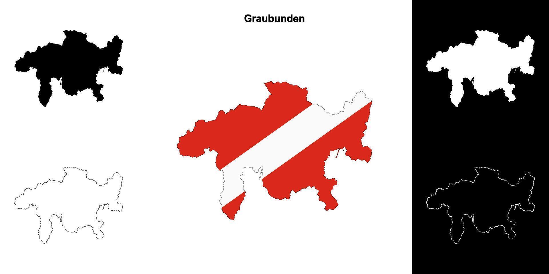 Graubunden canton outline map set vector
