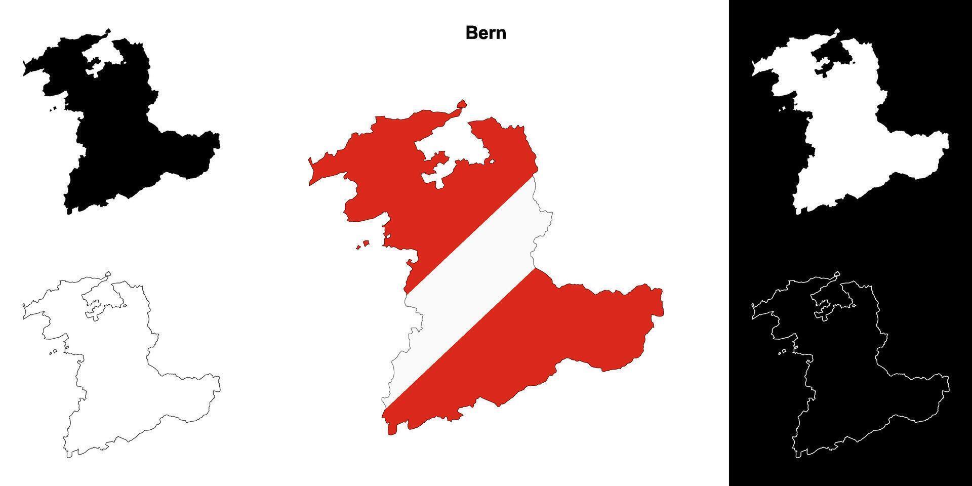 Bern canton outline map set vector