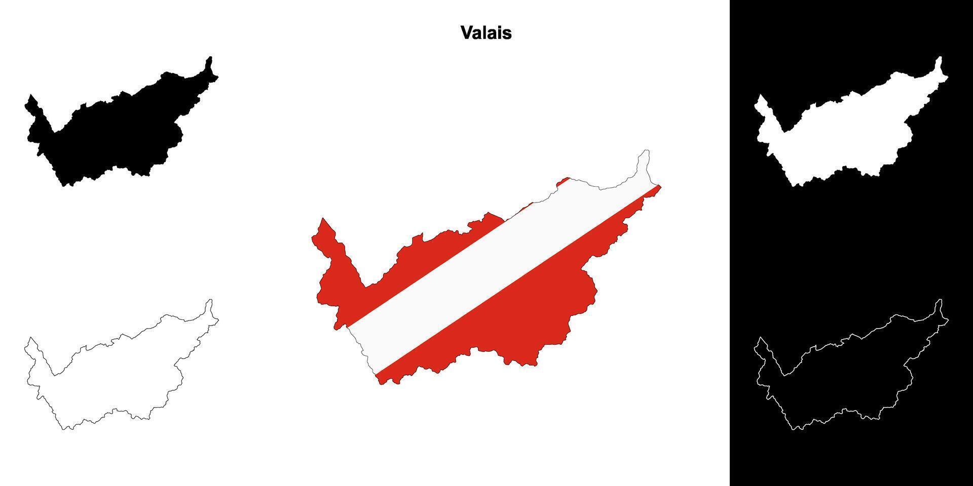 Valais canton outline map set vector
