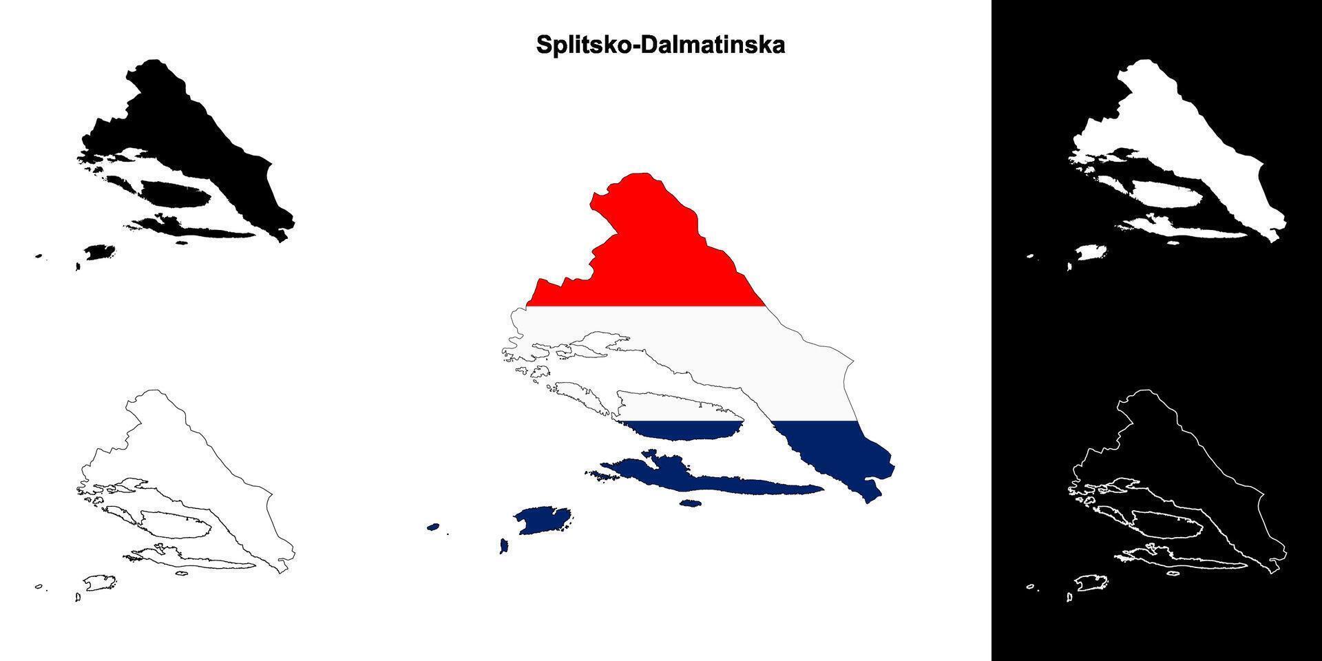 Splitsko-Dalmatinska county outline map set vector
