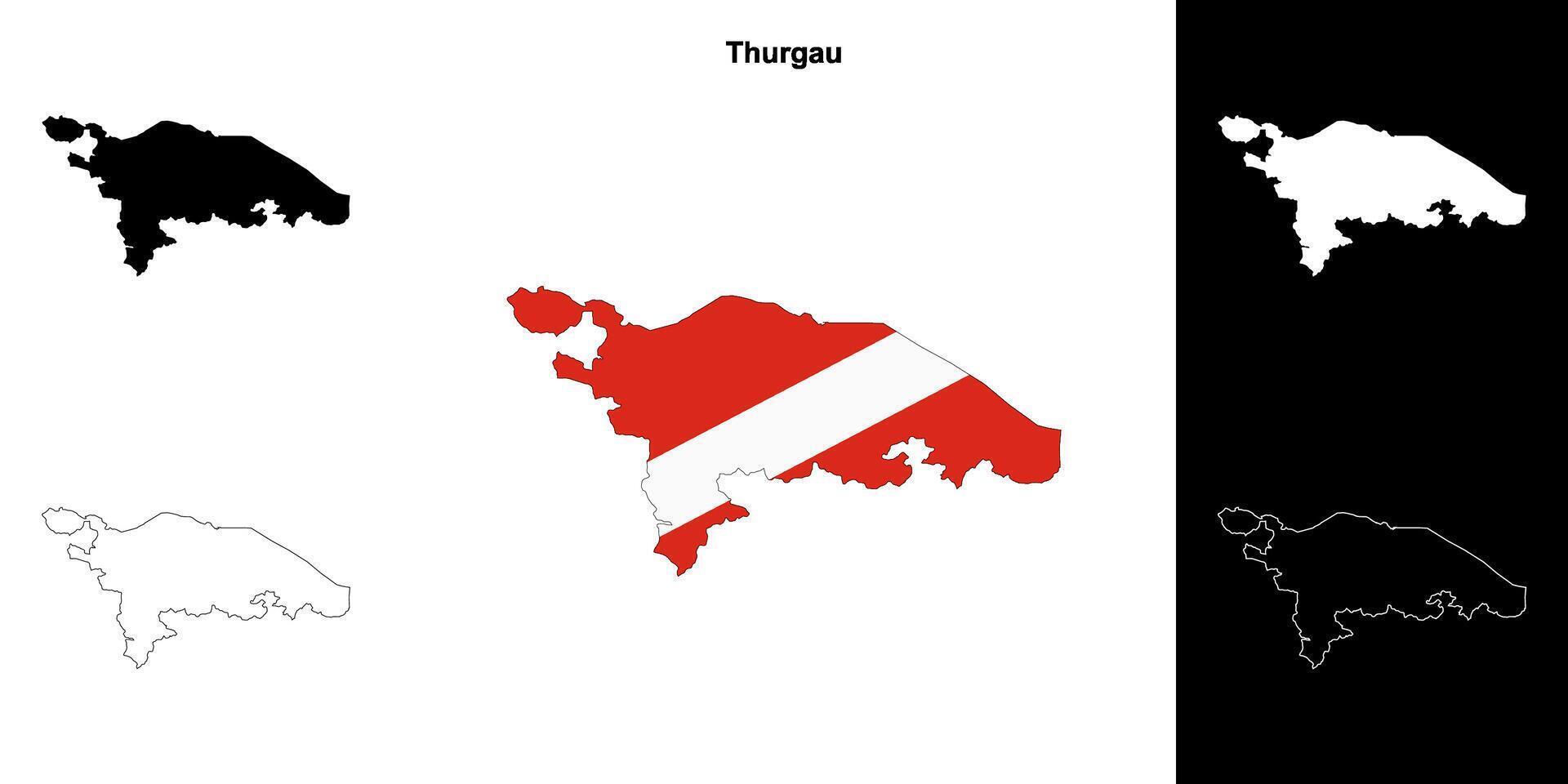 Thurgau canton outline map set vector