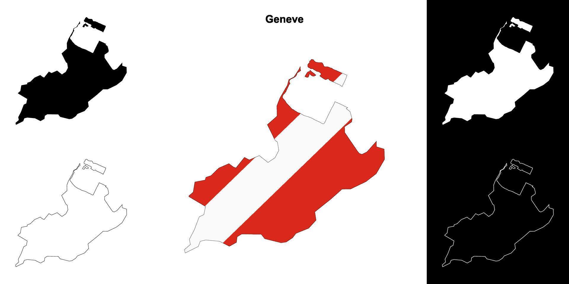 Geneve canton outline map set vector
