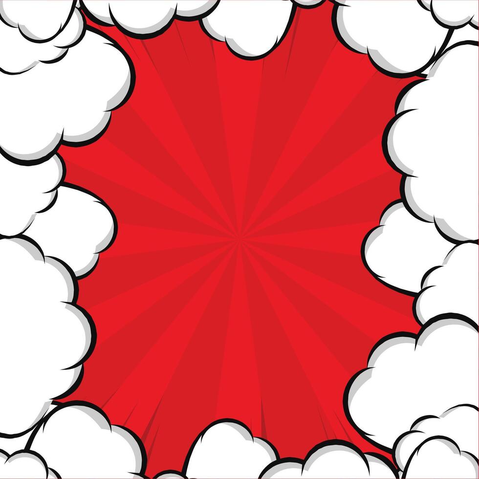 red comic background with clouds vector