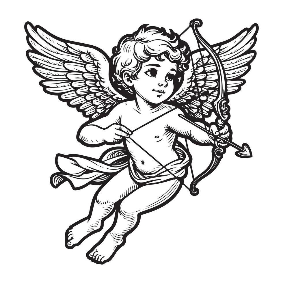 Black Cupid Angel Silhouette Illustration on Clear Background vector