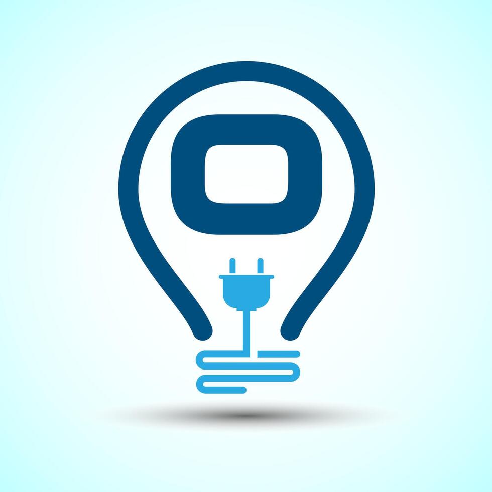 Initial alphabet O with an electric bulb and plug. Electricity logo design template vector