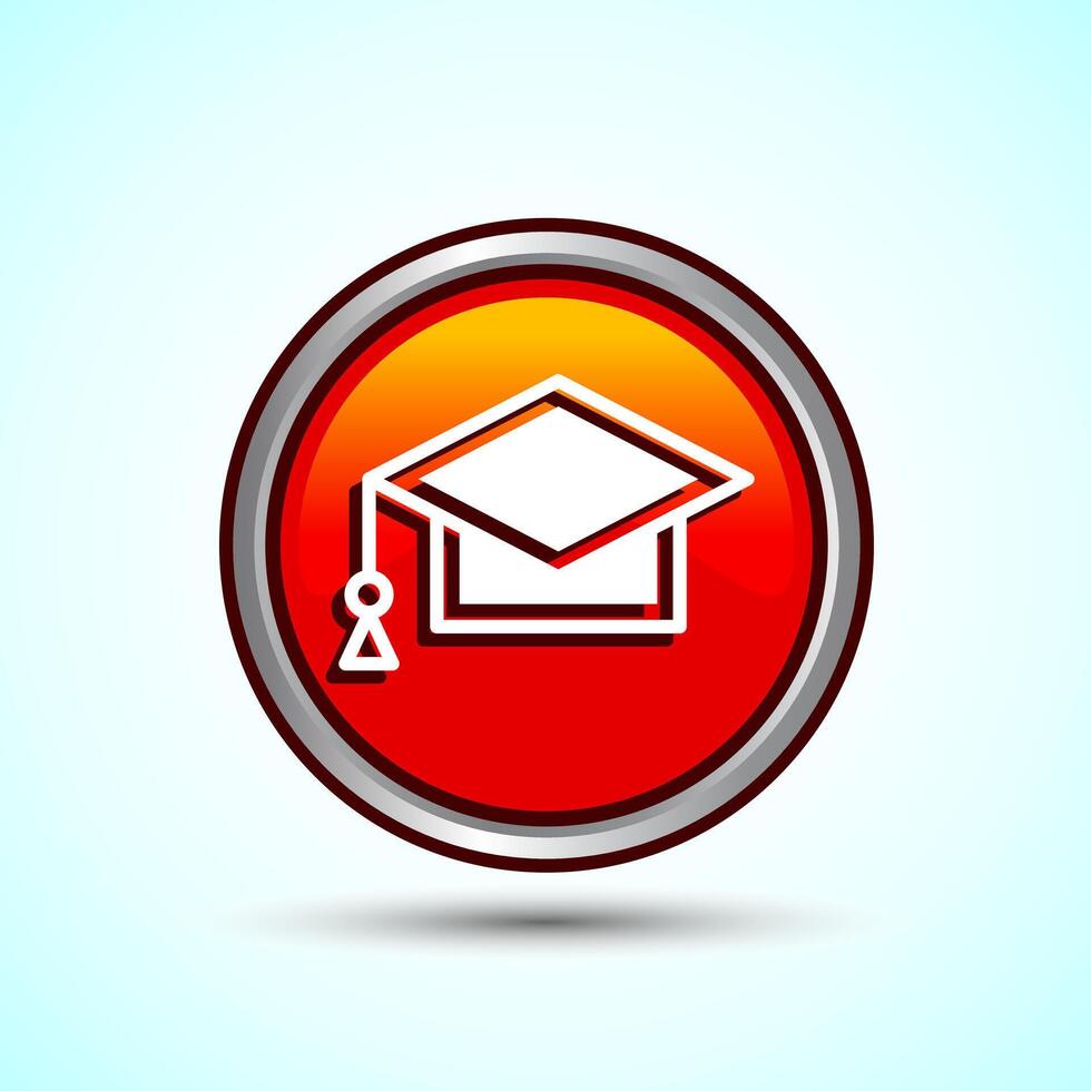 Graduation Hat Icon Design Illustration, Academic Cap Icon For Apps and Websites, Orange Color Round Button Design vector