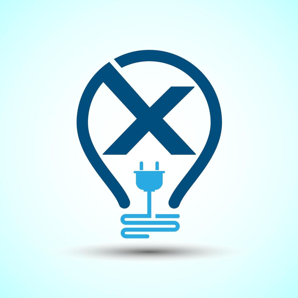 Initial alphabet X with an electric bulb and plug. Electricity logo design template vector