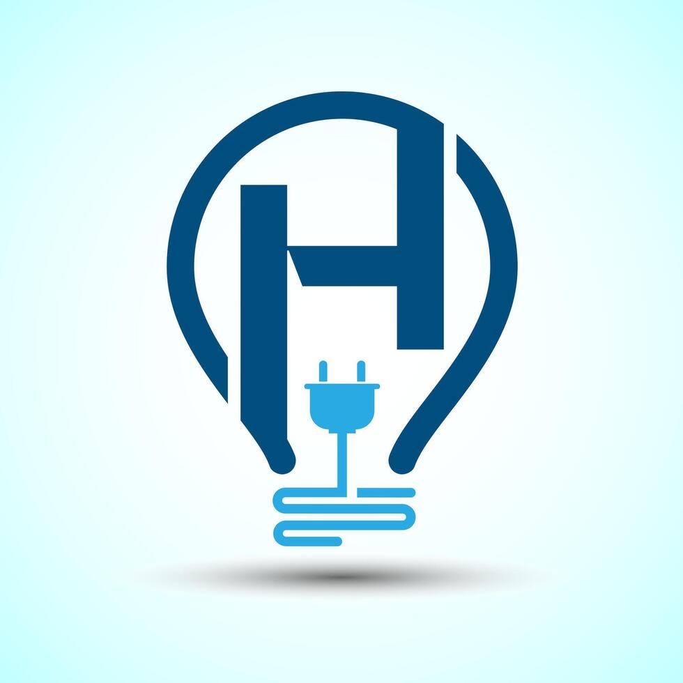 Initial alphabet H with an electric bulb and plug. Electricity logo design template vector