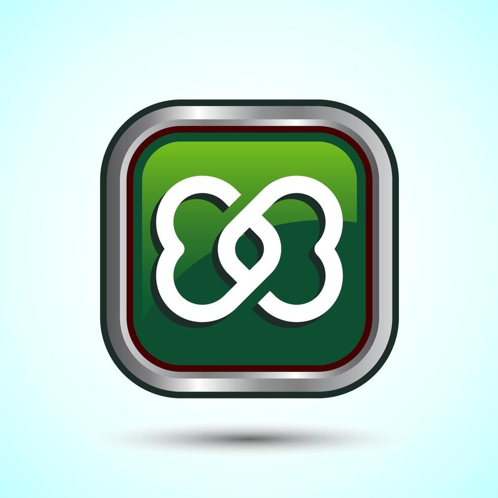 Infinity, Eternity, Icon Design Illustration, Endless Icon For Apps and Websites, Green Color Square Button Design vector