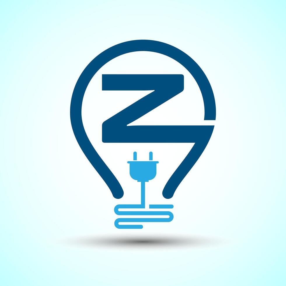 Initial alphabet Z with an electric bulb and plug. Electricity logo design template vector