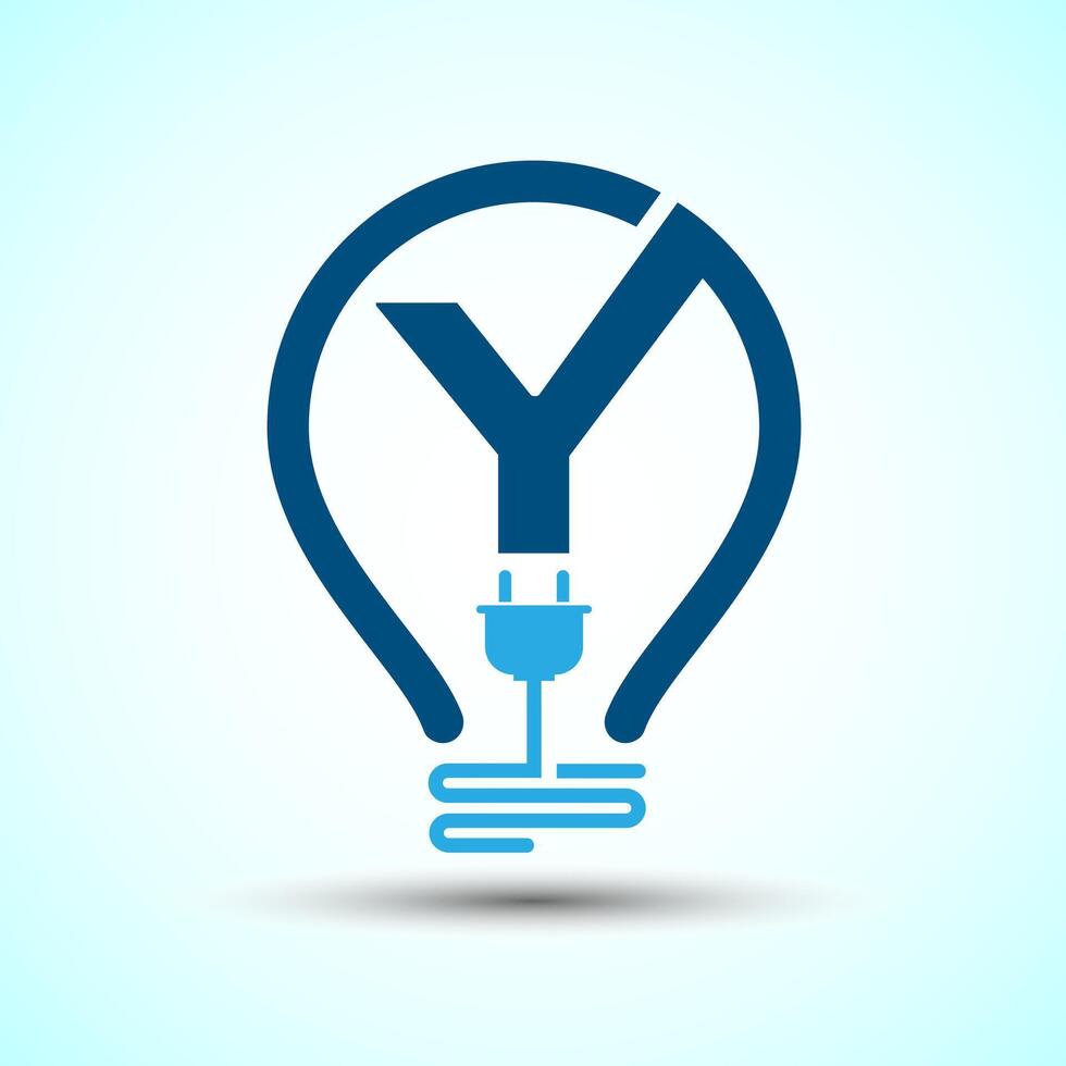Initial alphabet Y with an electric bulb and plug. Electricity logo design template vector