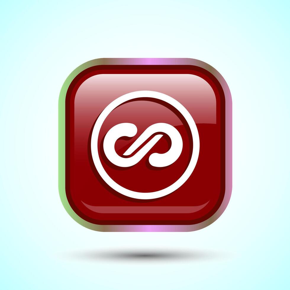 Infinity, Eternity, Icon Design Illustration, Endless Icon For Apps and Websites, Red Color Square Button Design vector