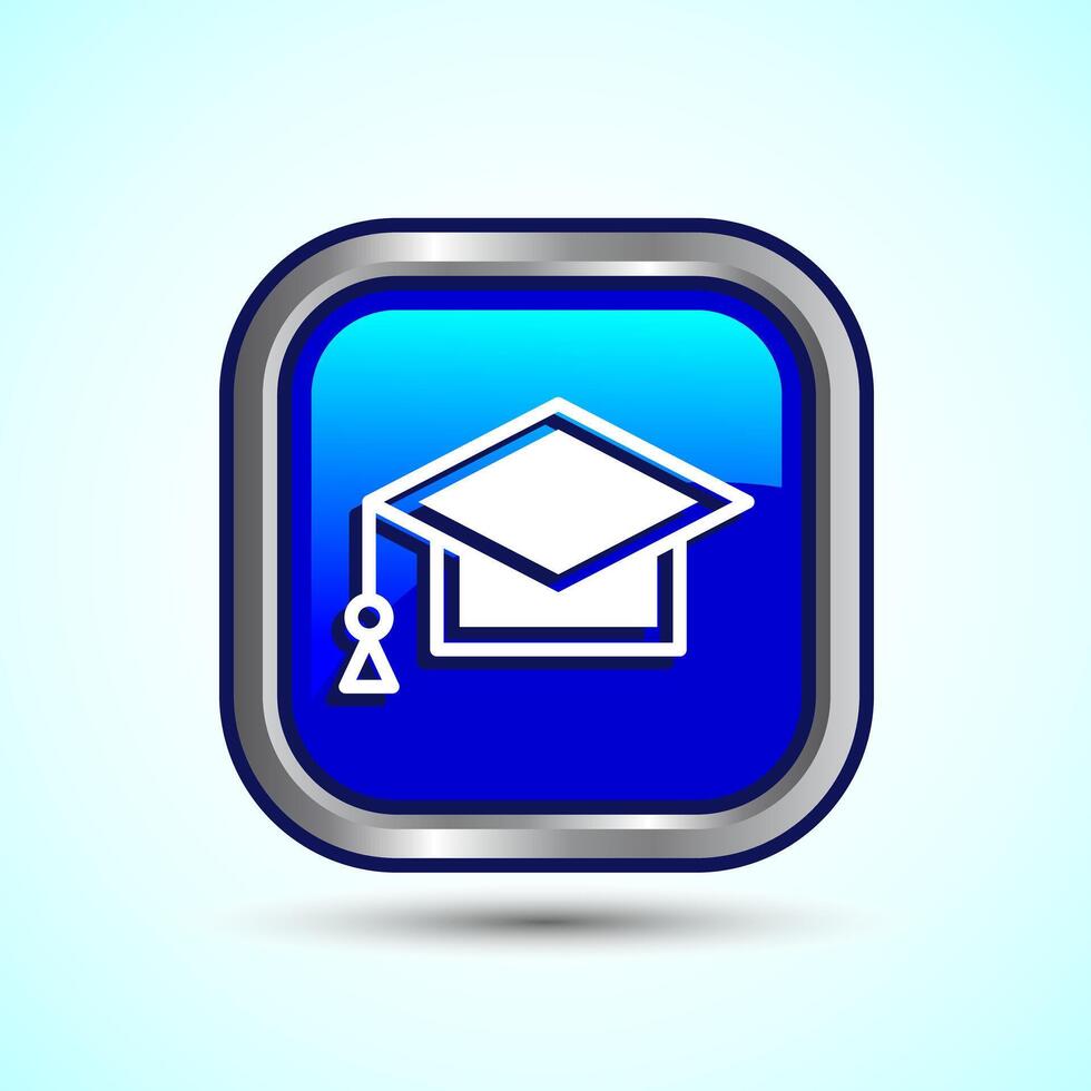 Graduation Hat Icon Design Illustration, Academic Cap Icon For Apps and Websites, Blue Color Square Button Design vector