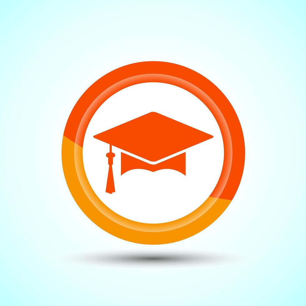 Graduation Hat Icon Design Illustration, Academic Cap Icon For Apps and Websites, Orange Color Button Design vector
