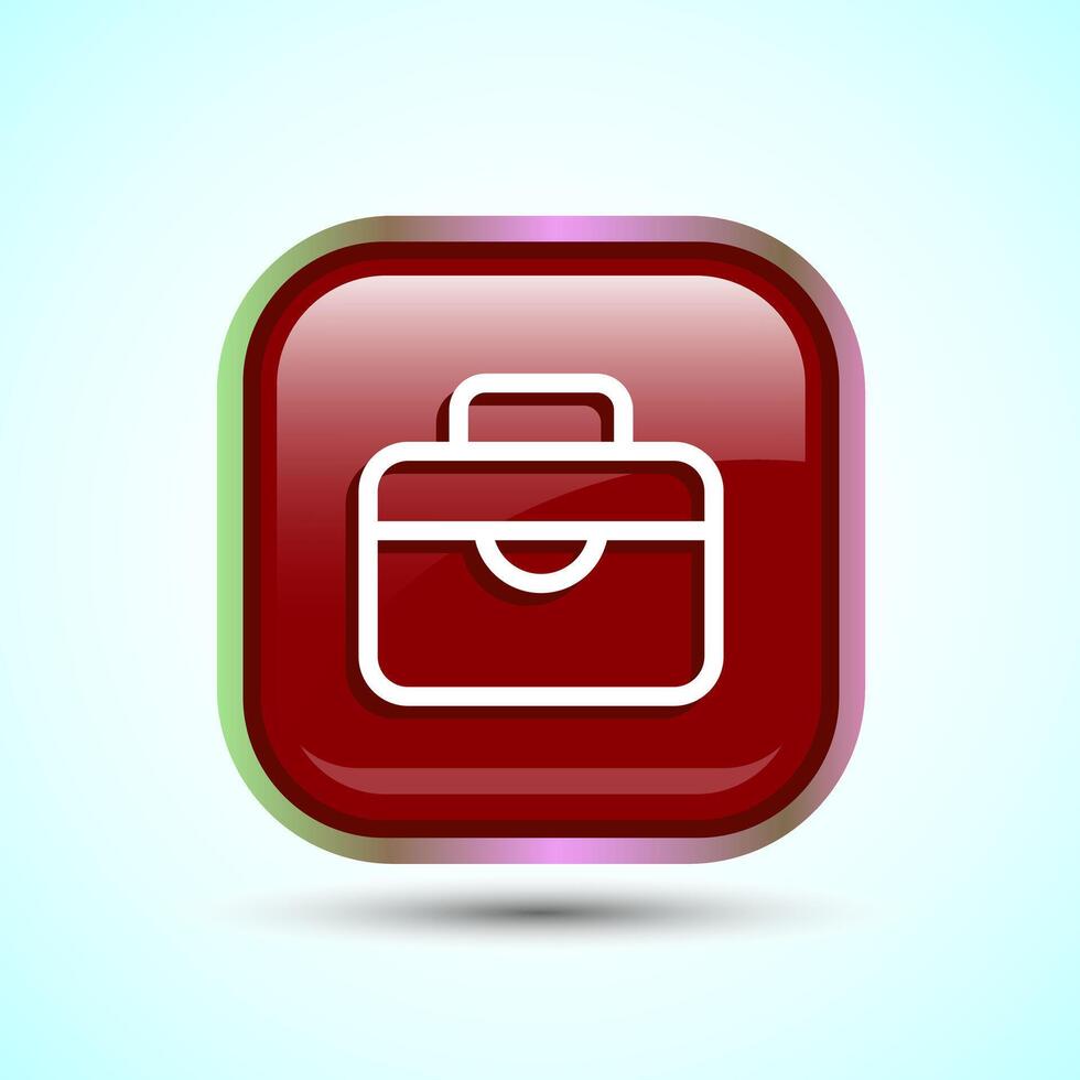 Briefcase Icon Design Illustration, Bag Icon For Apps and Websites, Red Color Square Button Design vector