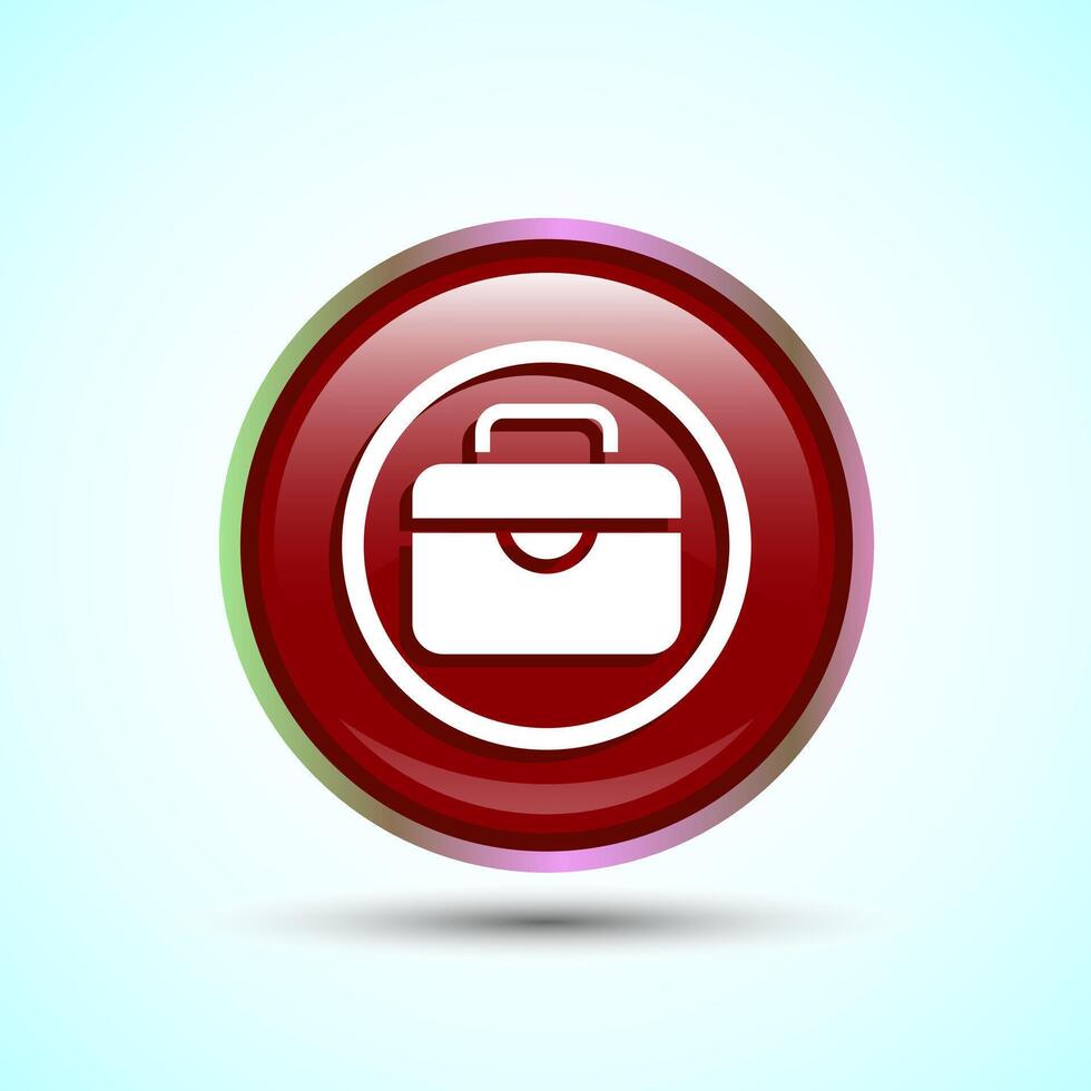 Briefcase Icon Design Illustration, Bag Icon For Apps and Websites, Red Color Round Button Design vector