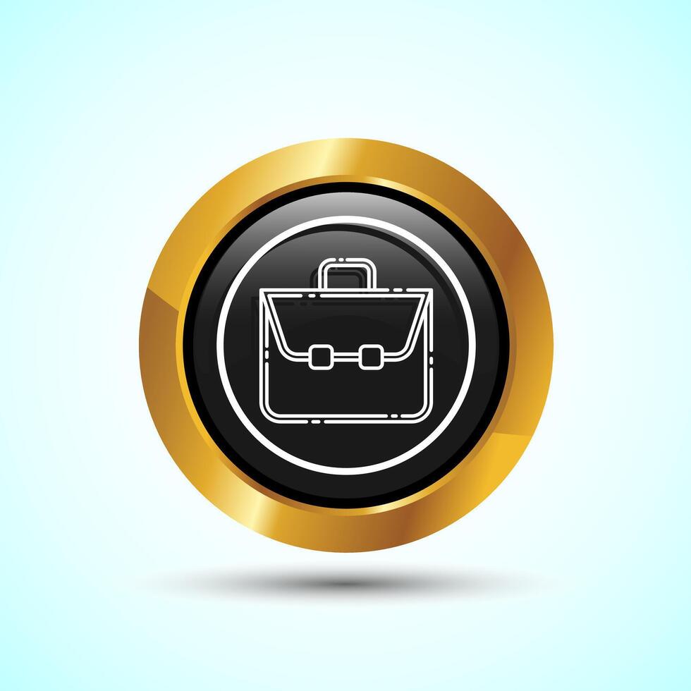 Briefcase Icon Design Illustration, Bag Icon For Apps and Websites, Gold Color Round Button Design vector